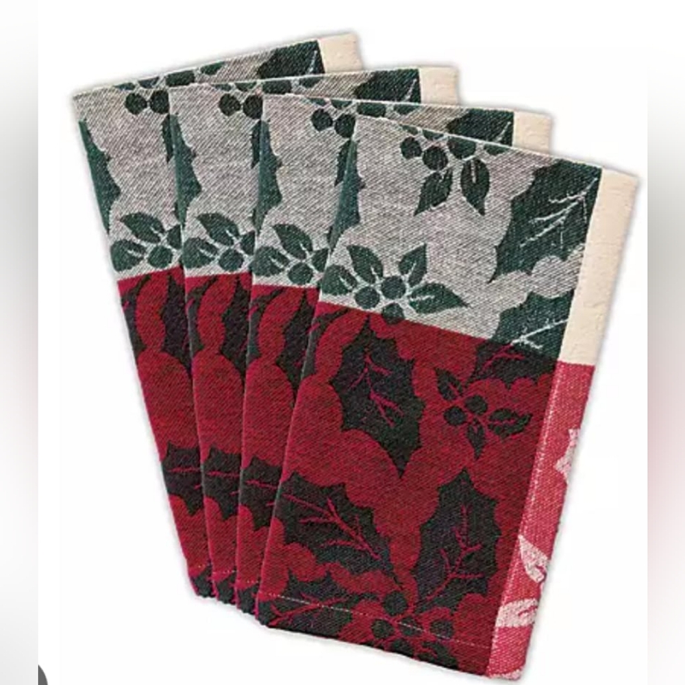 ENVOGUE Bee & Willow Holly Jacquard Fabric Napkins Set of 4 Red, White and Green